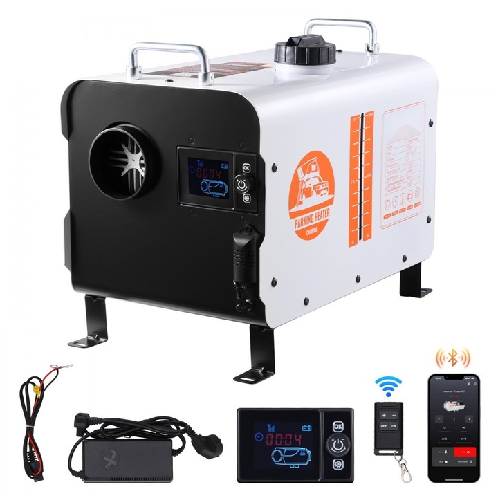 Dízel légfűtő, 12V/24V, 8kW, Bluetooth, alkalmazásvezérlés, távirányítóval, nagy teljesítményű