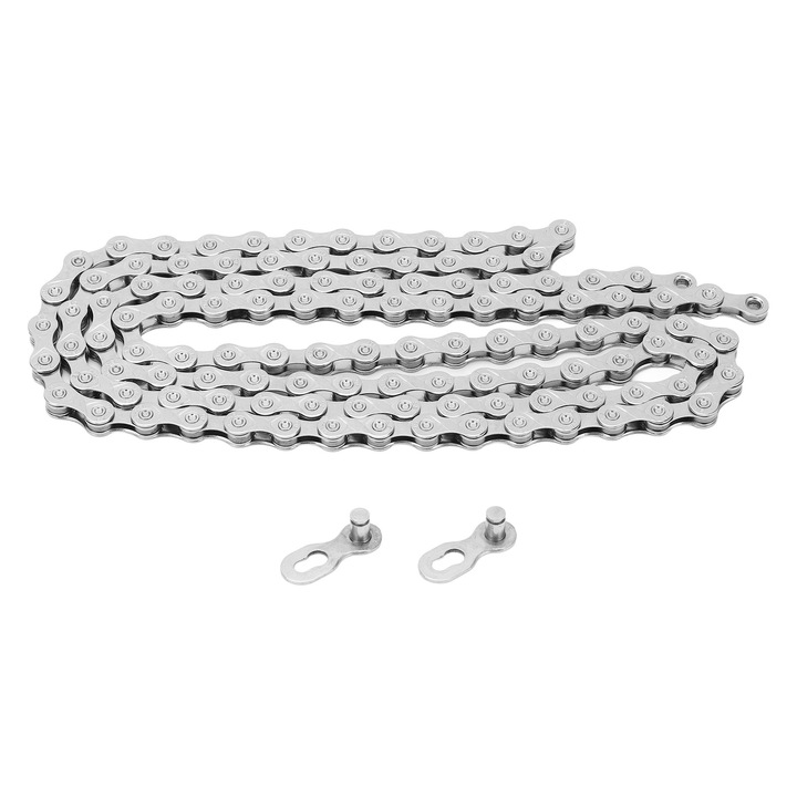 Lant bicicleta Enforose 9 viteze, otel carbon, rezistent la uzura, argintiu, 116 noduri