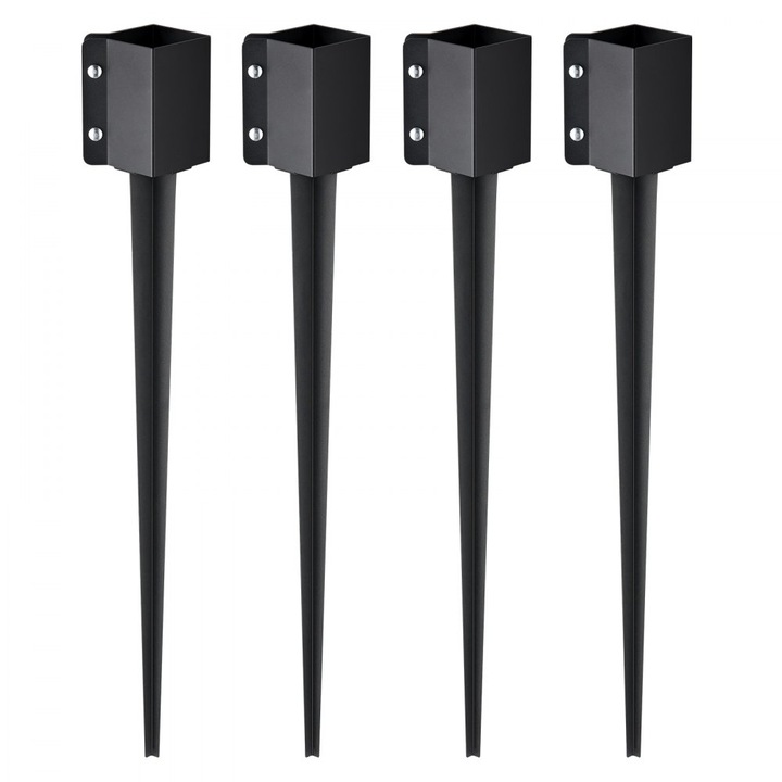 Stalp Ancora pentru Gard, Set 4 bucati, 91.44 x 10.16 x 10.16 cm, Diametru Exterior (Diametru Interior 8.89 x 8.89 cm), Metal Negru Pulbere, pentru Cutie Postala, Punte de Gradina
