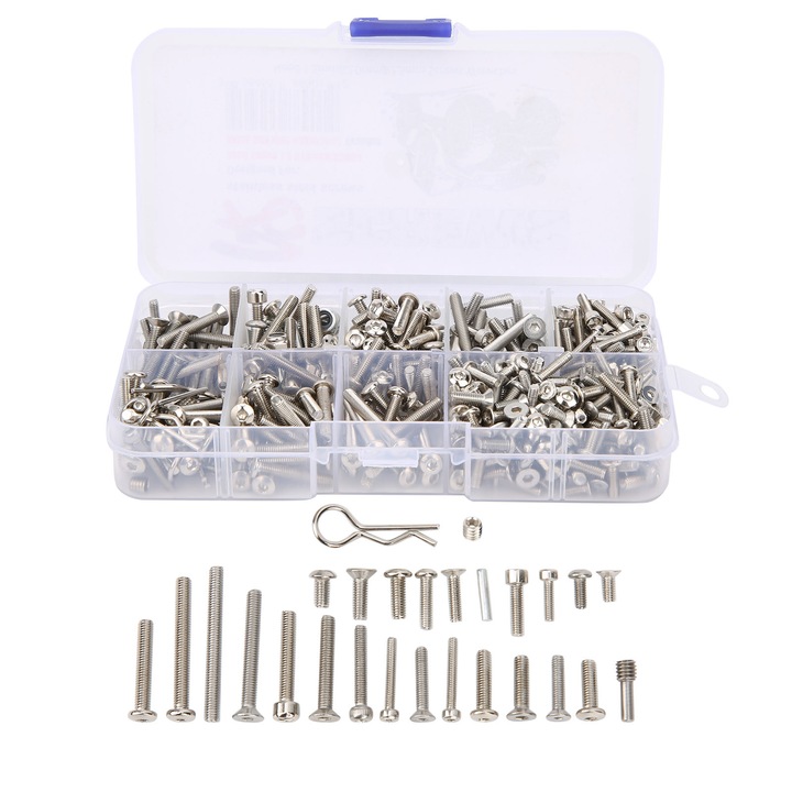 Комплект винтове от неръждаема стомана Enforose за RC кола Axial SCX10 III 1/10, 100 броя, сребърни