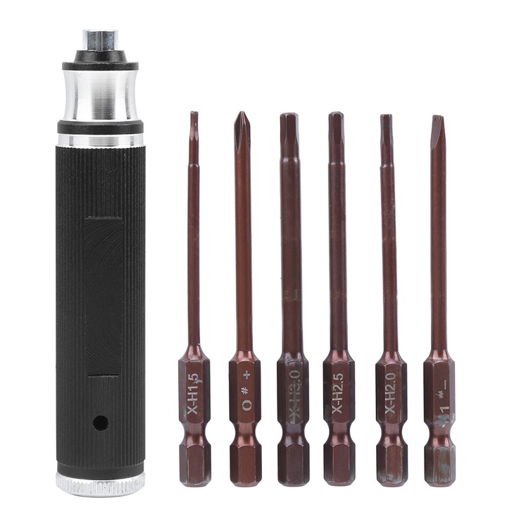6 az 1-ben hatszögletű csavarhúzó készlet, Enforose, fekete, 0# +, 1# -, 1.5mm, 2.0mm, 2.5mm, 3.0mm