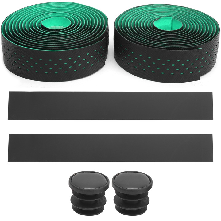 Benzile pentru ghidon de bicicleta Enforose, antiderapante, 30mm, set cu accesorii, negru-verde