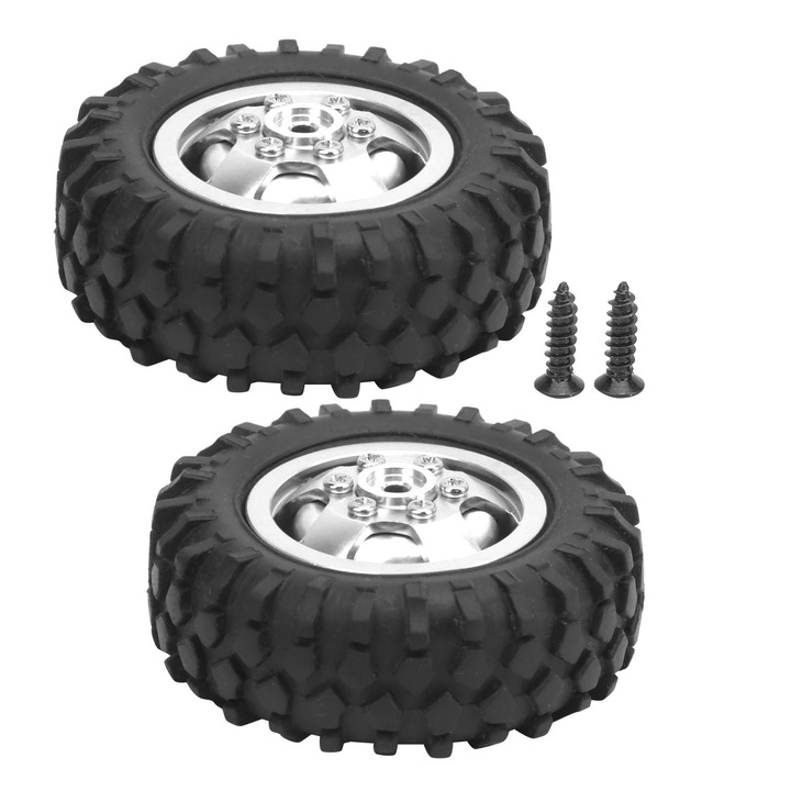 Set 2 roti pentru camion RC, Enforose, 55mm, aliaj de aluminiu, cauciuc, potrivit pentru WPL D12 1/10