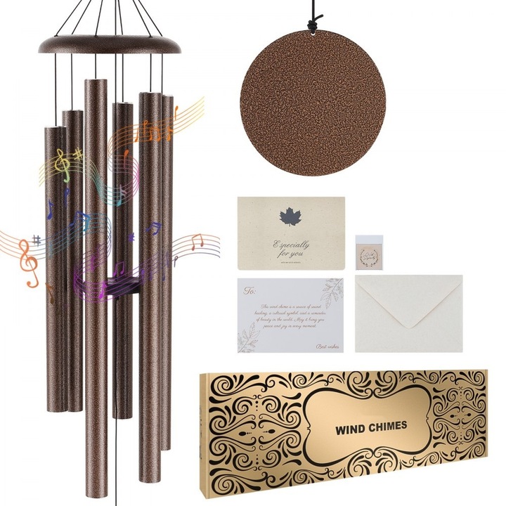 Clopotei de vant pentru exterior, din aluminiu, tonuri adanci, lungime 1270mm, rezistenti la intemperii