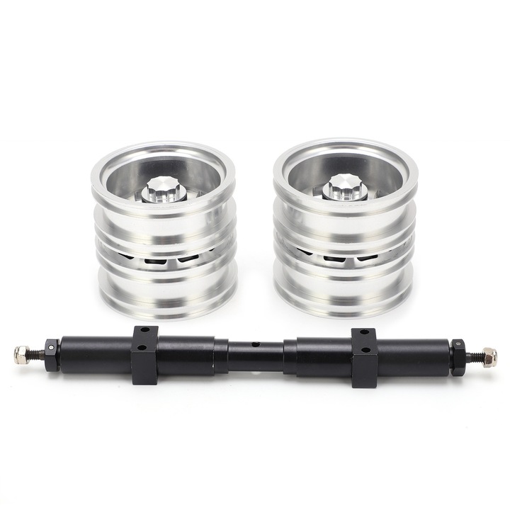 Axa din metal fara motor cu butuc din spate, Enforose, pentru Tamiya 1/14 semiremorca, argintie si neagra, set 3 piese