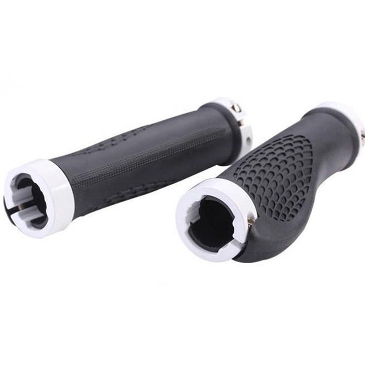 Mansoane bicicleta Enforose, set 1 pereche, antiderapante, design ergonomic, alb, 12.8x3.3cm