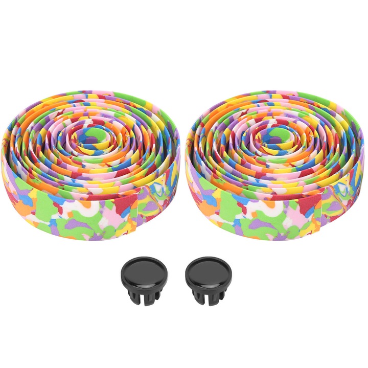 Mansoane bicicleta Enforose, set 2 mansoane, 2 benzi adezive, 2 dopuri, multicolor, material sintetic spuma