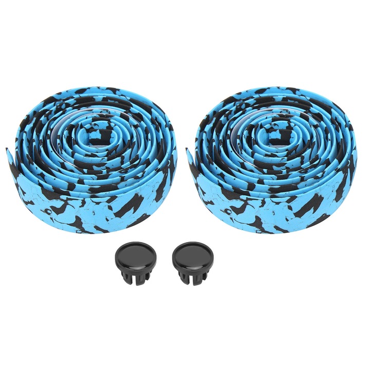 Mansoane bicicleta Enforose, set 2 mansoane, 2 benzi adezive, 2 dopuri, negru-albastru, material sintetic