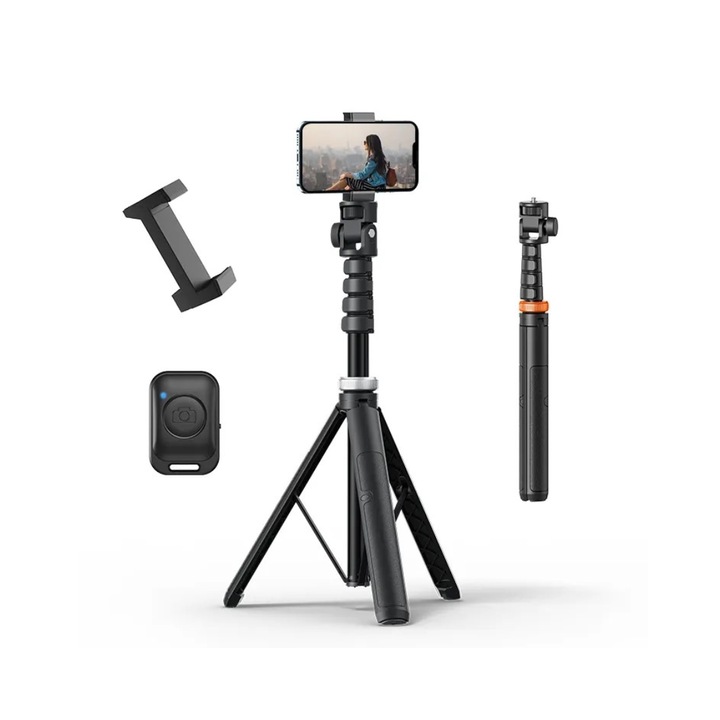 Selfie Stick Wireless cu Trepied foto 2 in 1 pentru telefon, BondGrup®, camera si GoPro, telescopic cu telecomanda si husa