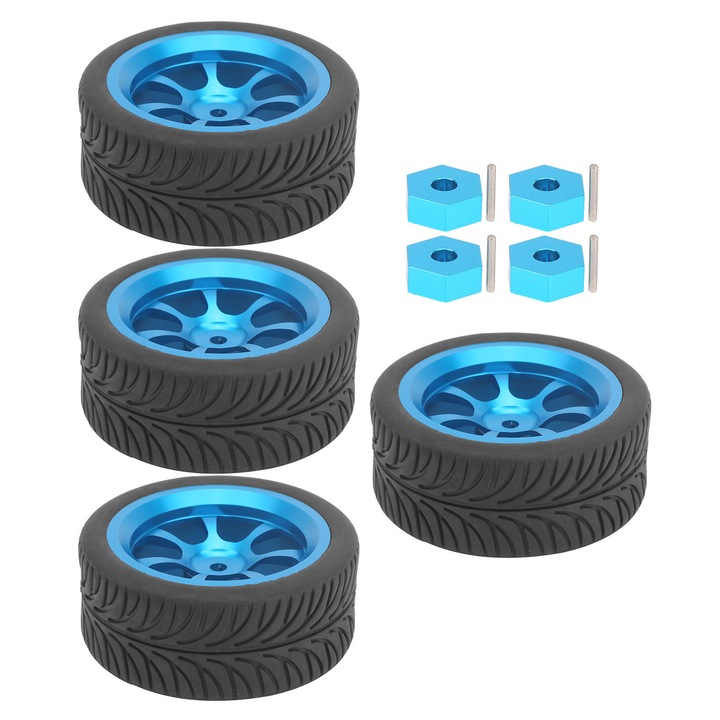 Set 4 roti RC cu jante metalice, Enforose, 52mm, 60mm, albastru