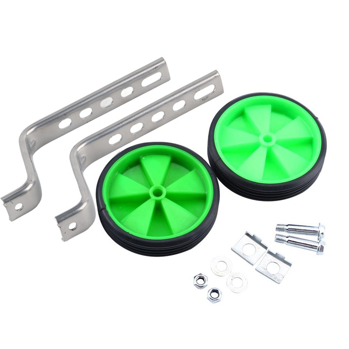 Комплект 2 броя тренировъчни колела за велосипеди 12-20", Enforose, зелен, метален, пластмасов