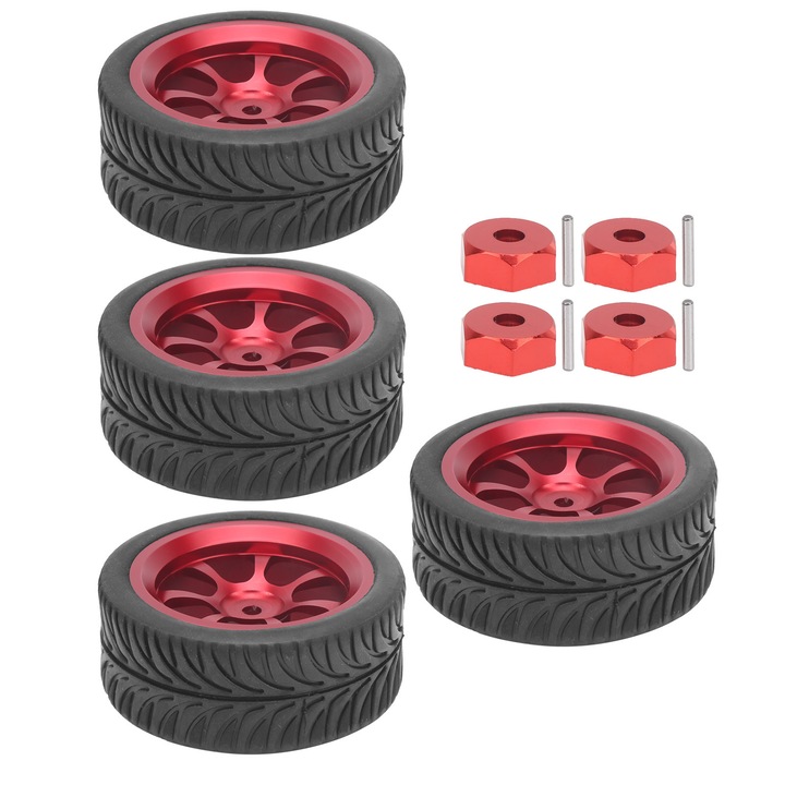 Комплект от 4 RC колела с метални джанти, Enforose, червени, 65x30mm
