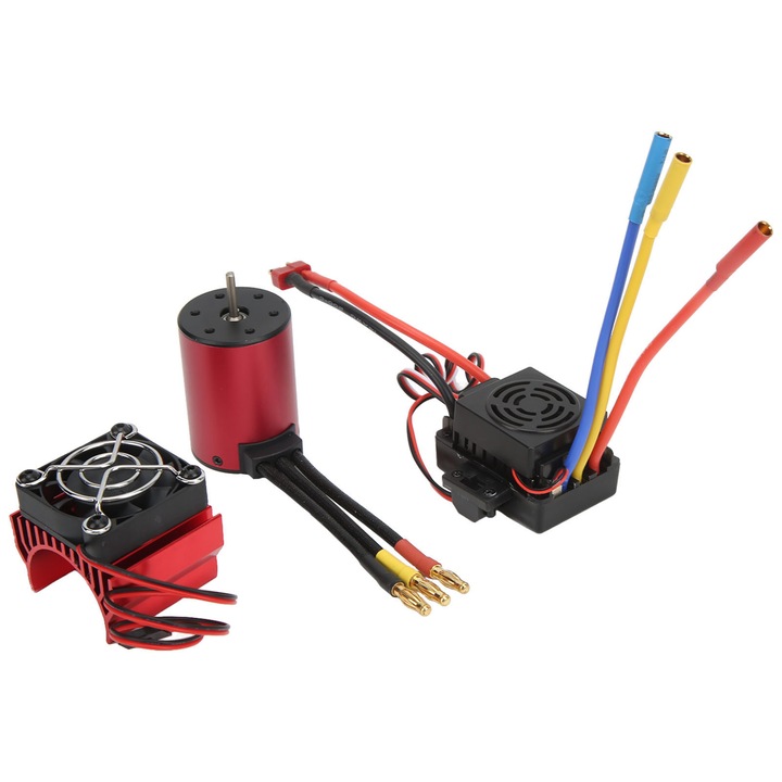 Комплект RC мотор S3650 2300KV с ESC 60A и охлаждащ вентилатор, червен, 36x50 мм