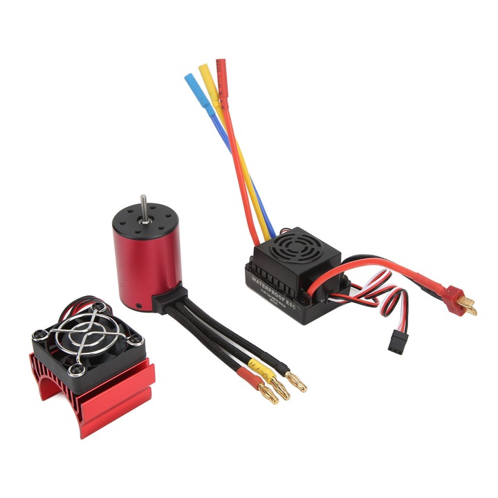 Комплект мотор 3650 3100KV с ESC 60A и охлаждащ вентилатор, червен, 1/10 за RC кола