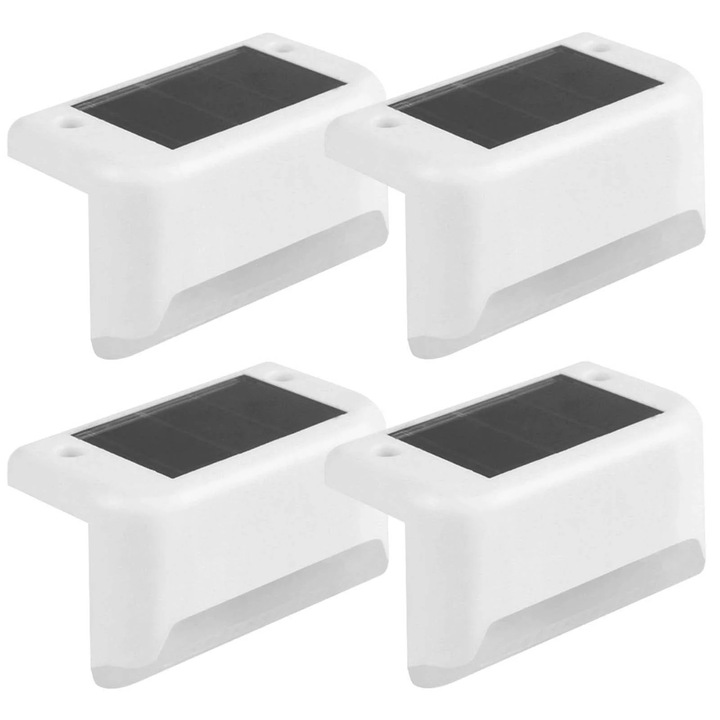 Set 4 Lampi Solare YANYXR pentru Scari si Terasa, Rezistente la Apa, Alb Cald, 12x5cm