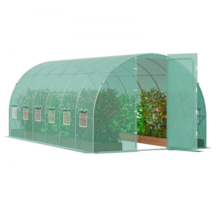 Sera de gradina Kas, model Tunnelkas, Masuratori 590x295x225cm, Destinata pentru rosii, Cadru rezistent la frig, Culoare verde