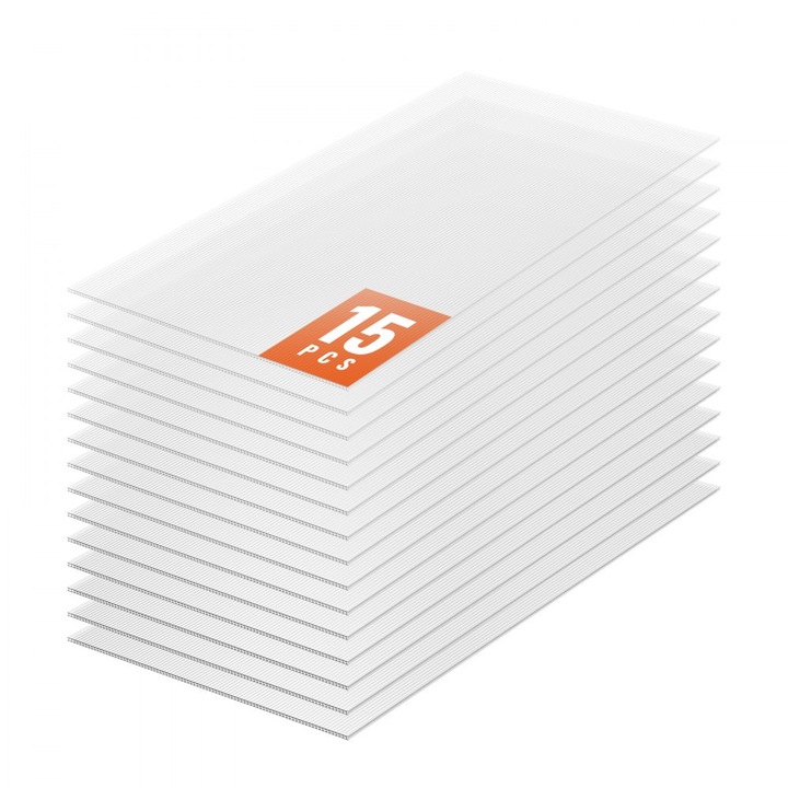 Panouri Policarbonat pentru Sera, Pachet cu 15, Dimensiuni 60.96x121.92x0.61 cm, Folii de Acoperis