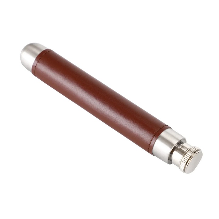 Tub pahar portabil YANYXR, inox, capac piele, maro argintiu, 14.6x2.2x2.2cm