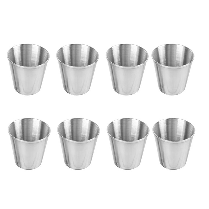 6 db rozsdamentes acél feles pohár szett, 30ml, ezüst, 4x4x4cm