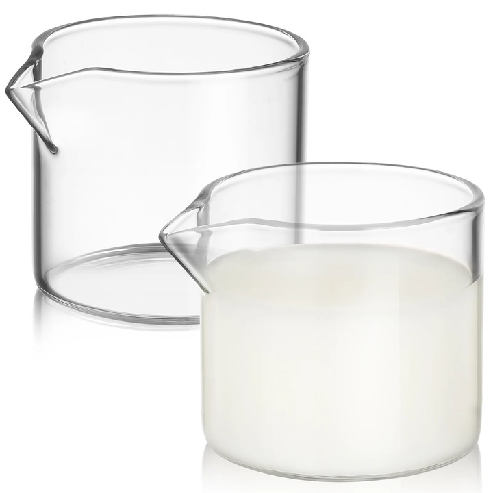 Set 2 cani pentru lapte ZYBLSSBB din sticla, transparente, 6 x 6 x 5.5 cm