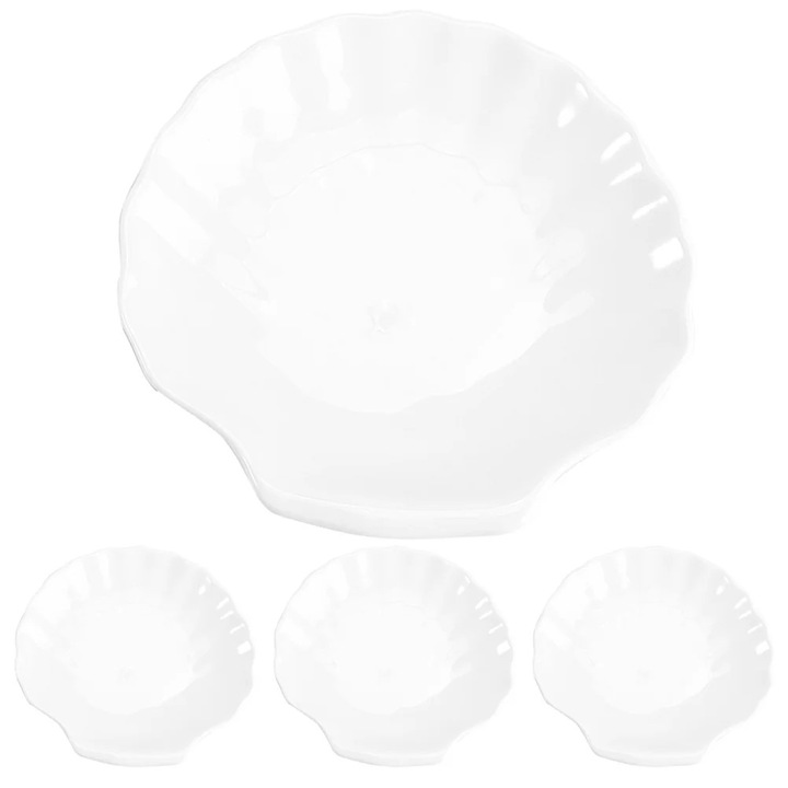 Set 4 farfurii albe, plastic, 9.5x9.5x2cm, model scoica
