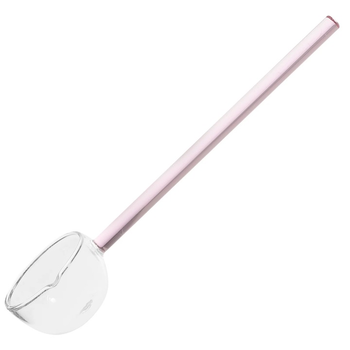 Lingura pentru desert din sticla ZYBLSSBB LSM2xh15160-BCS0157933-1, maner lung ergonomic, transparent/roz, 25.5 cm