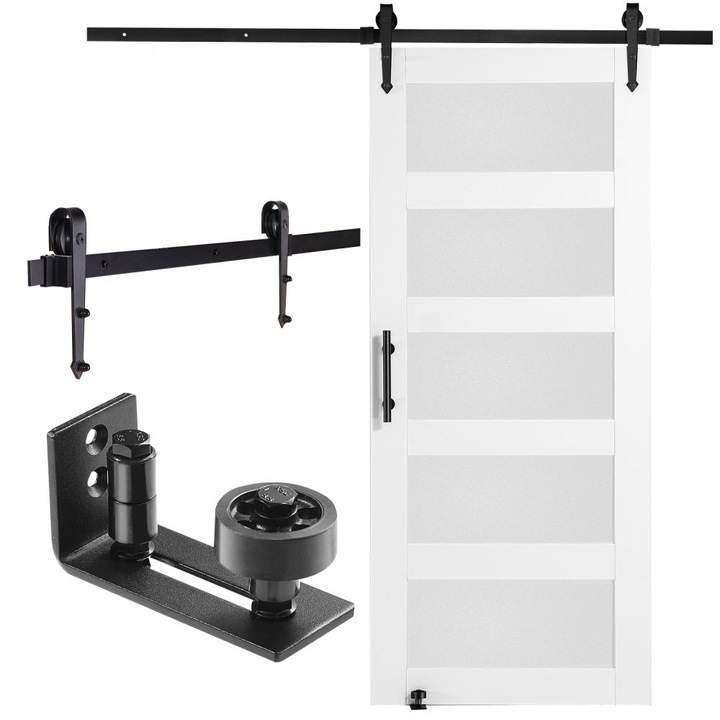 Kit usa si feronerie din lemn si sticla, Marime 91.44 x 213.36 cm, Kit usa glisanta pentru hambar