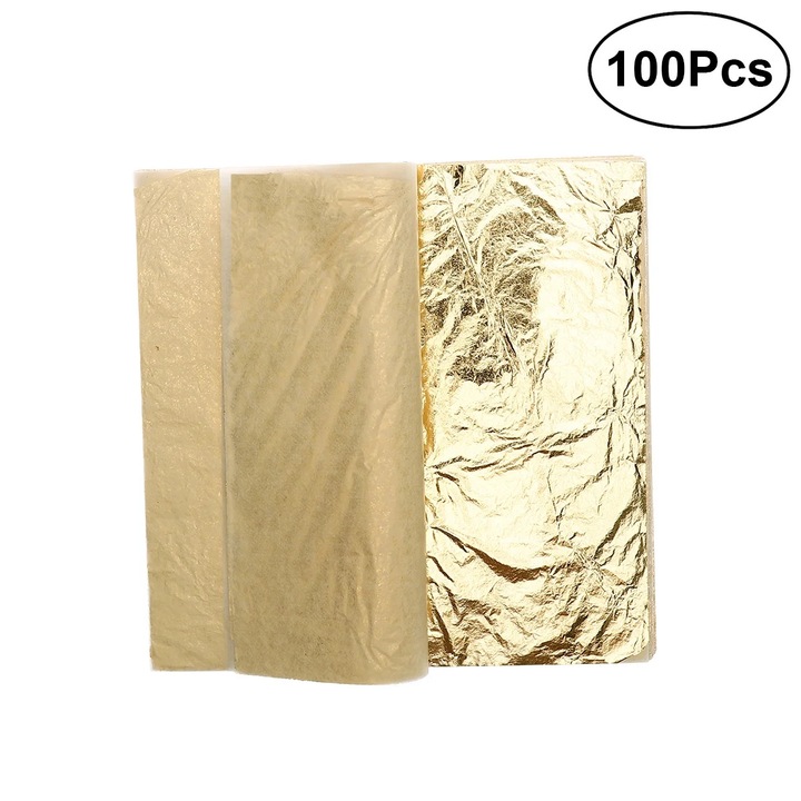 Foi imitatie foita de aur ZYBLSSBB LSM2xh5198-BCS0143646, din cupru, 14 x 14 cm, auriu, 100 buc