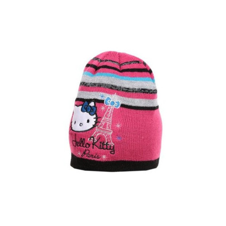 Lánykalap, akrilszálas, poliészter, Hello Kitty, rózsaszín, 54 cm, Rózsaszín