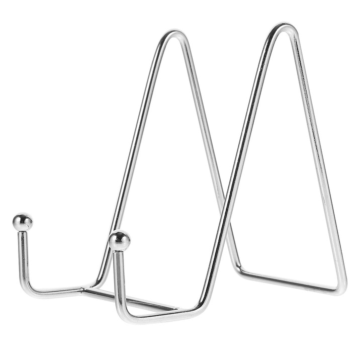 Suport metalic triunghiular pentru afisare, argintiu, 7.5x10.5x10.5cm