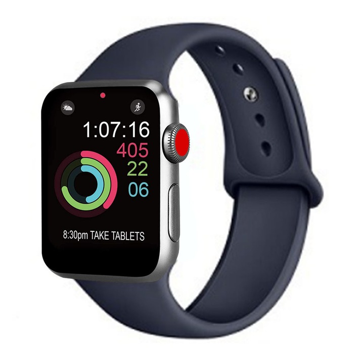 Спортна каишка за смарт часовник, силиконова, за Apple iWatch 1/2/3/4/5, 42-44 мм, тъмносиня