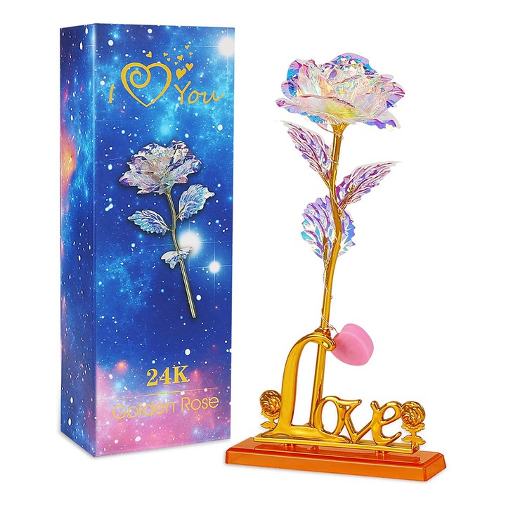 Floare Artificiala cu LED, 25x8cm, Multicolor, Include Cutie Cadou si Sac Cadou