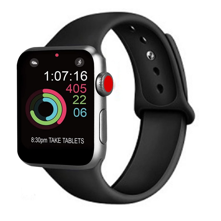 Спортна каишка за смарт часовник, силиконова, за Apple iWatch 1/2/3/4/5, 42-44 мм, черна