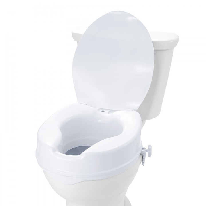 Scaun de toaleta inaltat, inaltime 10 cm, capacitate 136 kg, adapost universal, sistem de blocare cu surub, inclus scaun, pentru varstnici, persoane cu dizabilitati, pacienti, gravide, utilizare medicala