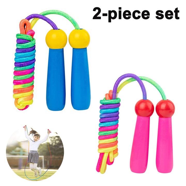 Corzi sarituri set 2, lemn, 2.4m, albastru inchis roz