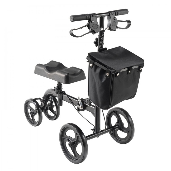 Trotineta Pliabila pentru Genunchi, din Otel Carbon, Ghidon si Inaltime Genunchi Reglabile, Roti All-Terrain, Frane Duble, Recomandata pentru Recuperarea Leziunilor la Picior