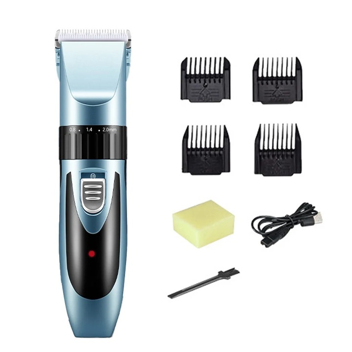 Aparat de tuns parul, set mini cu 4 piepteni, portabil, reincarcabil USB