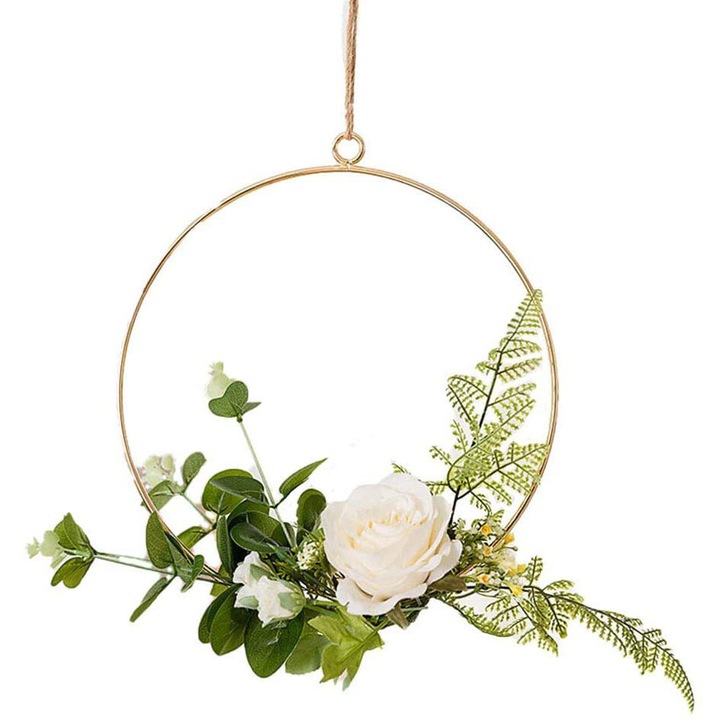 Coroana decorativa Enforose, flori artificiale, constructie durabila, usor de curatat, 30x30cm