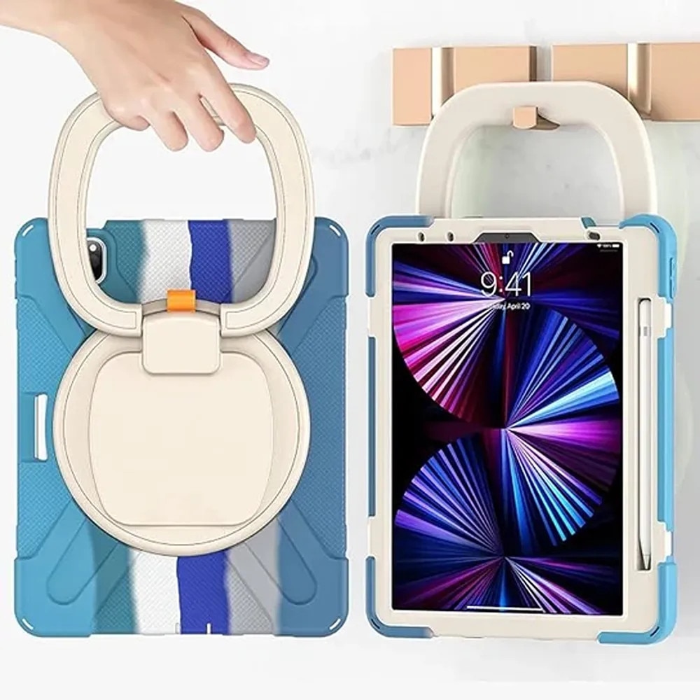 Husa pentru iPad Pro 12.9", 3 straturi, suport rotativ, curea reglabila, albastru