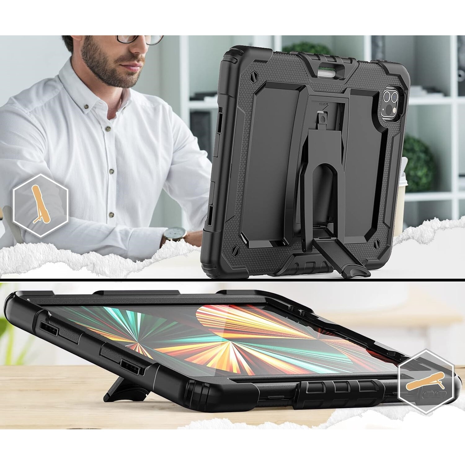 Husa pentru tableta, 11", pancerna, cu suport si loc pentru pix, negru