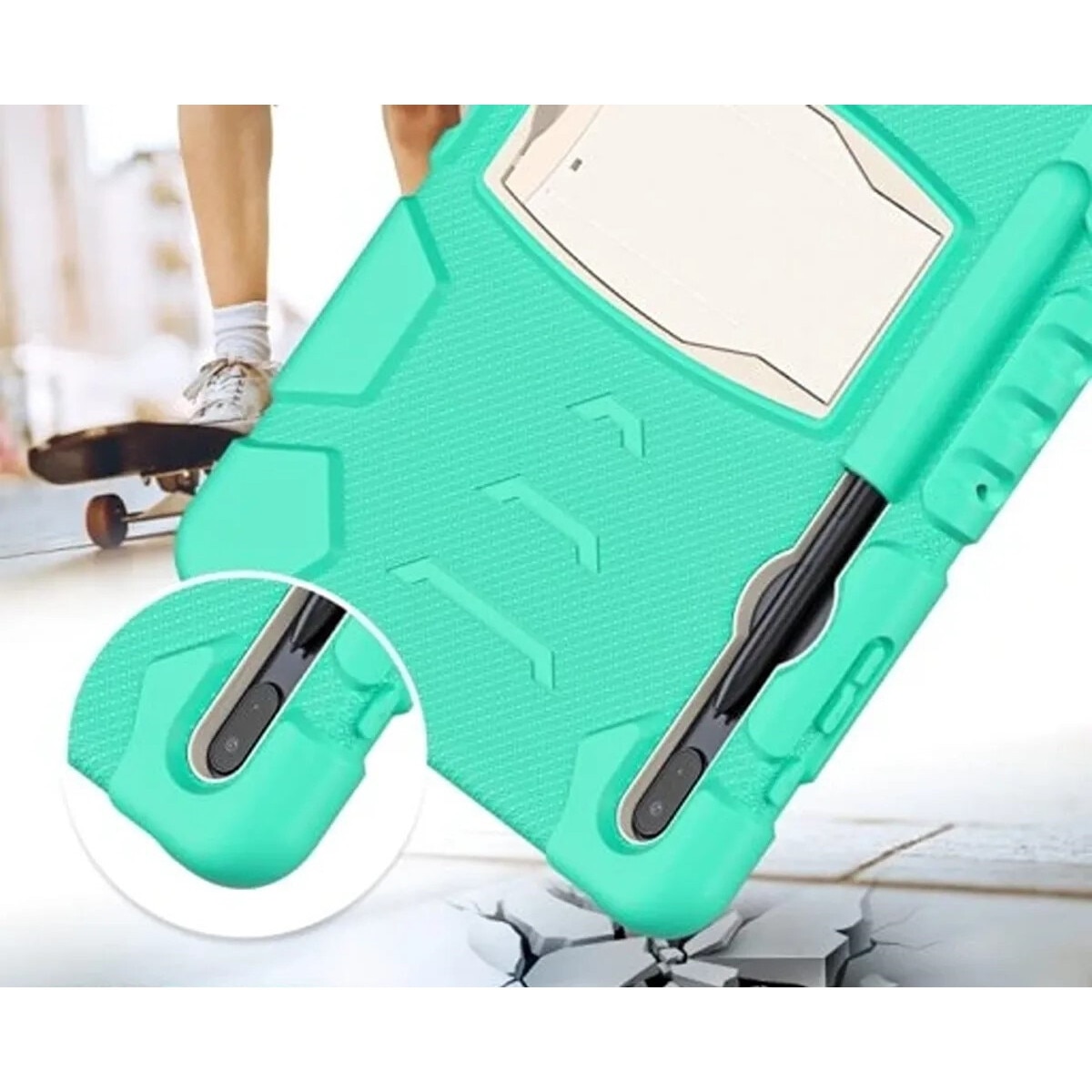 Husa tableta, cu suport si loc pentru stylus, pentru Galaxy Tab S7, verde menta
