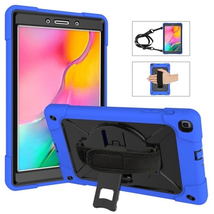 Husa pentru Samsung Galaxy Tab A 8.0", cu curea de umar, albastru