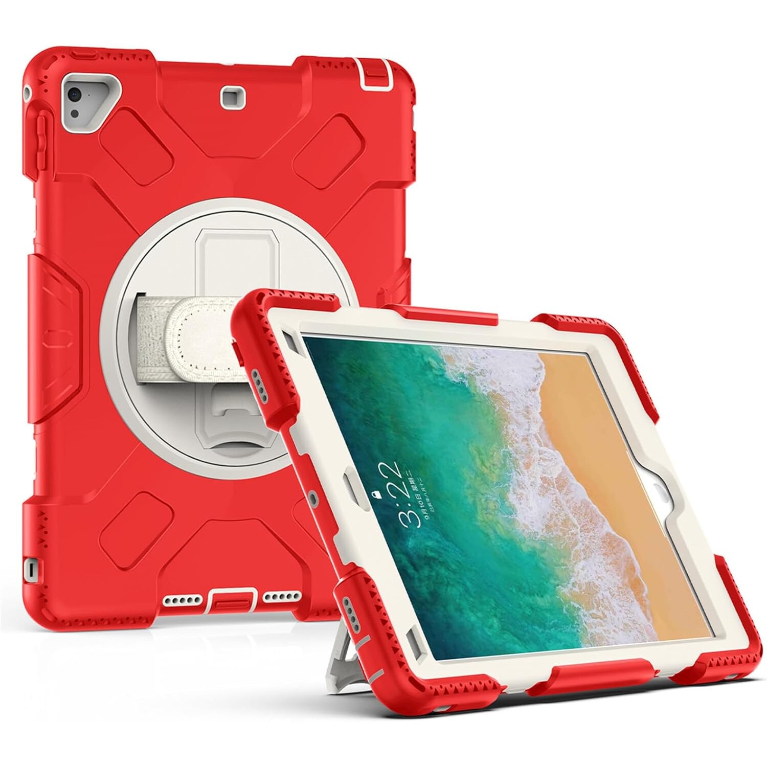 Husa pentru iPad 10.2" cu suport rotativ, trei straturi, rosu