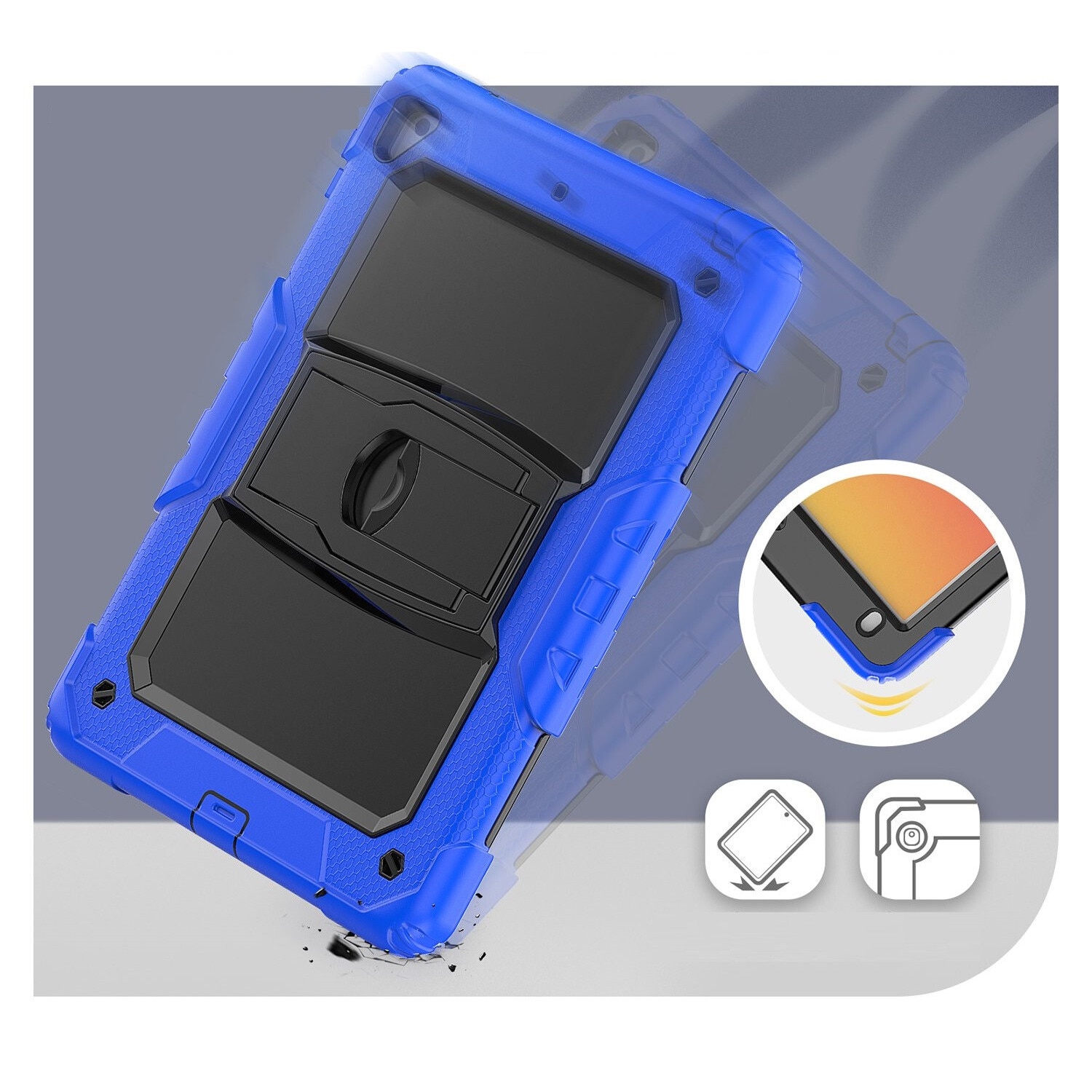 Husa tableta, 8,7", albastru, cu suport si curea reglabila, trei straturi de protectie