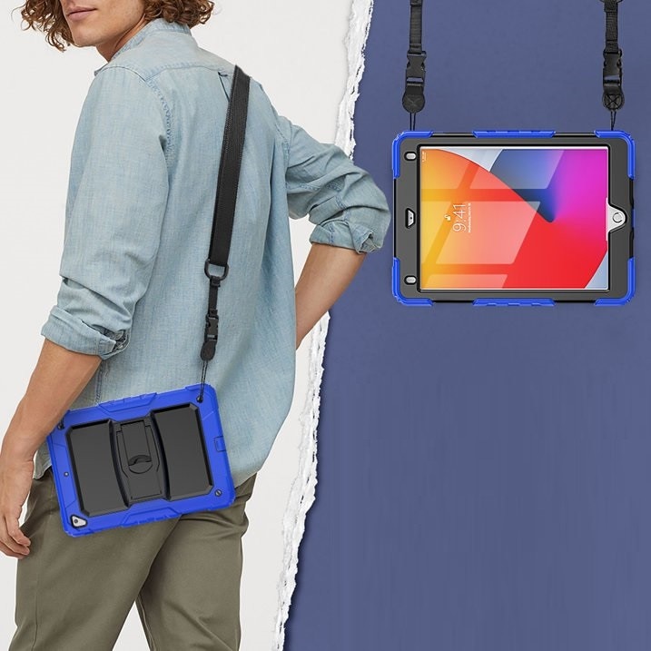 Husa tableta, 8,7", albastru, cu suport si curea reglabila, trei straturi de protectie