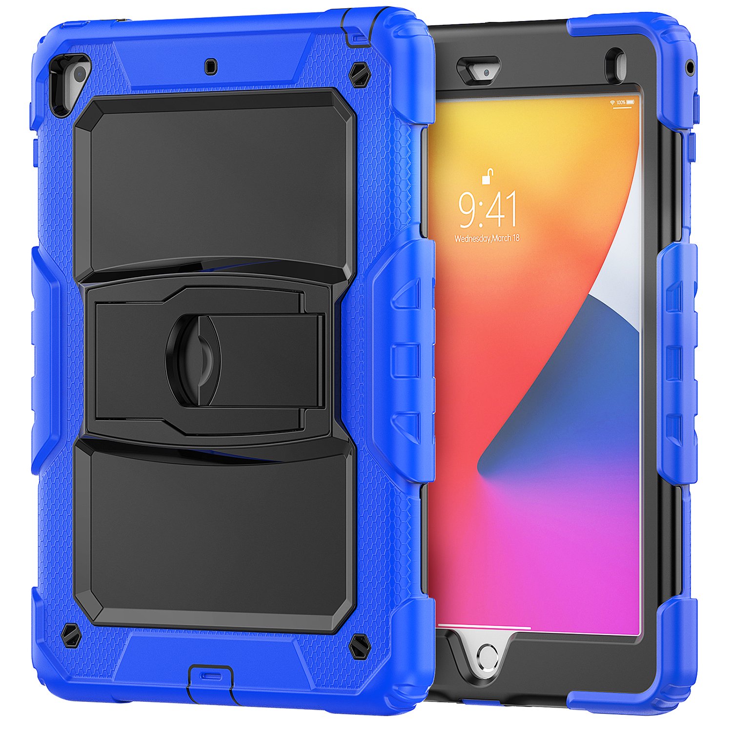 Husa tableta, 8,7", albastru, cu suport si curea reglabila, trei straturi de protectie