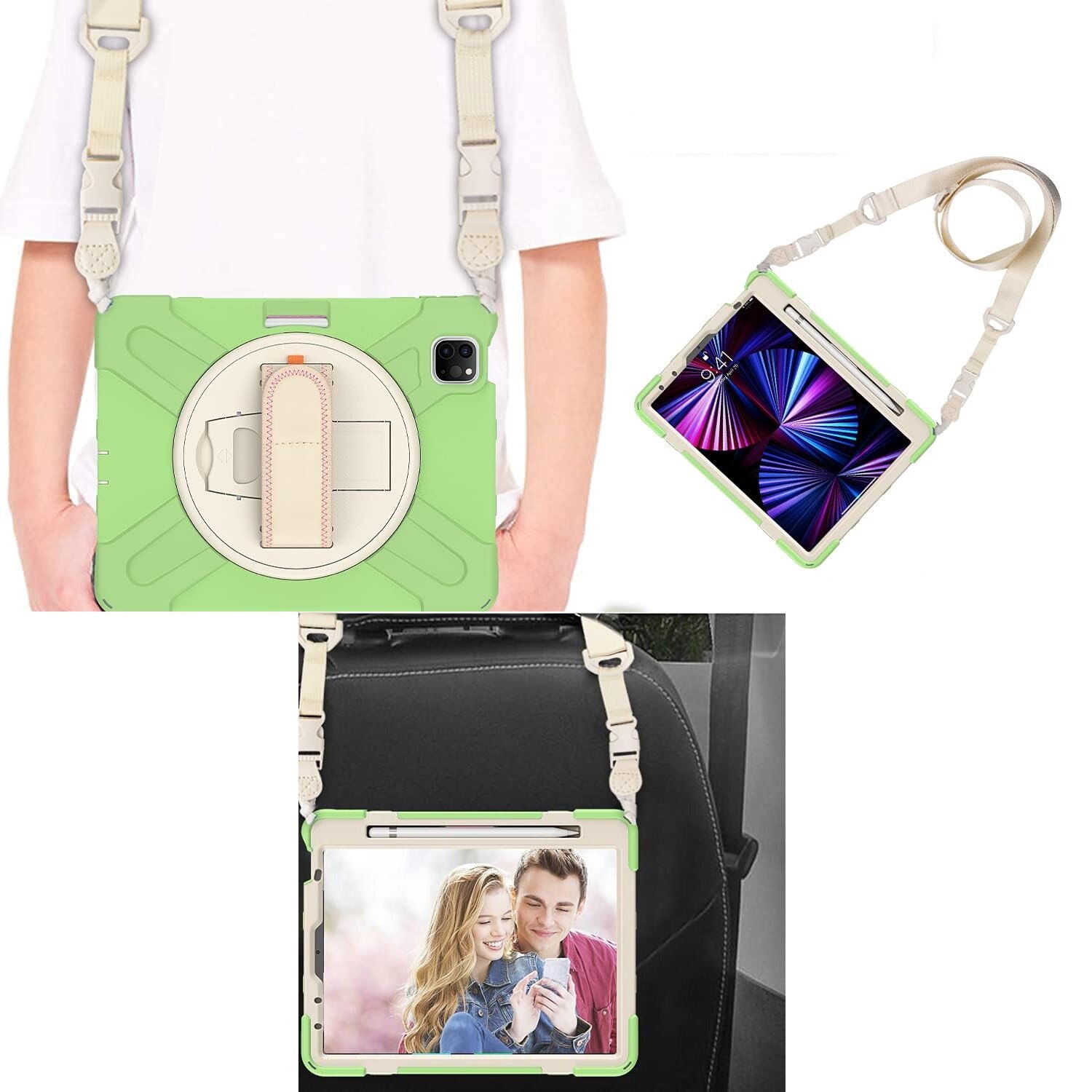 Husa tableta pentru iPad 9.7" (2017/2018), verde, cu suport si curea ajustabila, constructie tripla