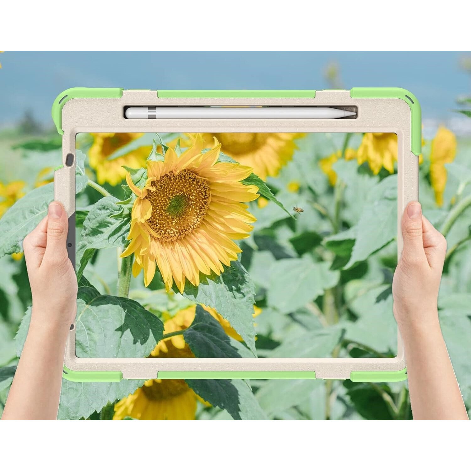 Husa tableta pentru iPad 9.7" (2017/2018), verde, cu suport si curea ajustabila, constructie tripla