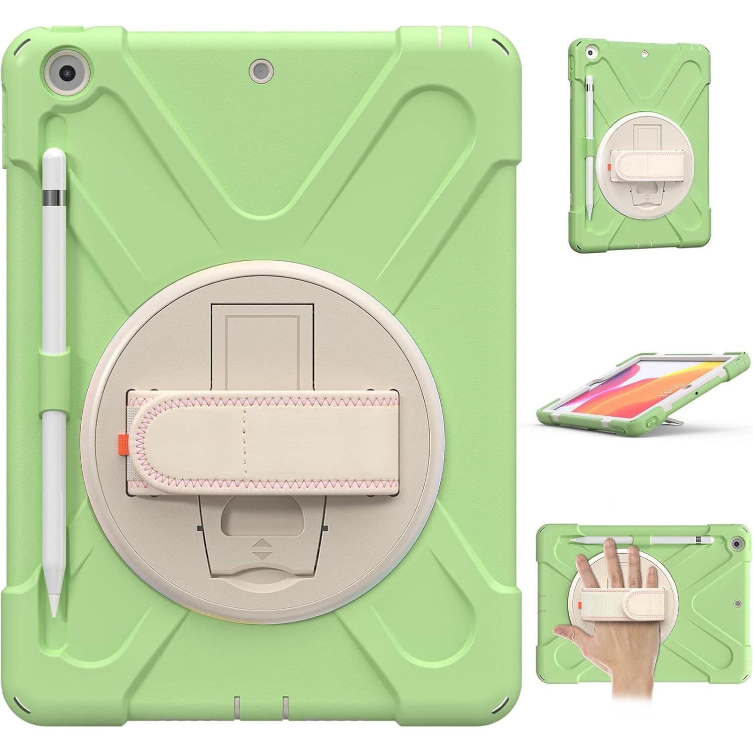Husa tableta pentru iPad 9.7" (2017/2018), verde, cu suport si curea ajustabila, constructie tripla