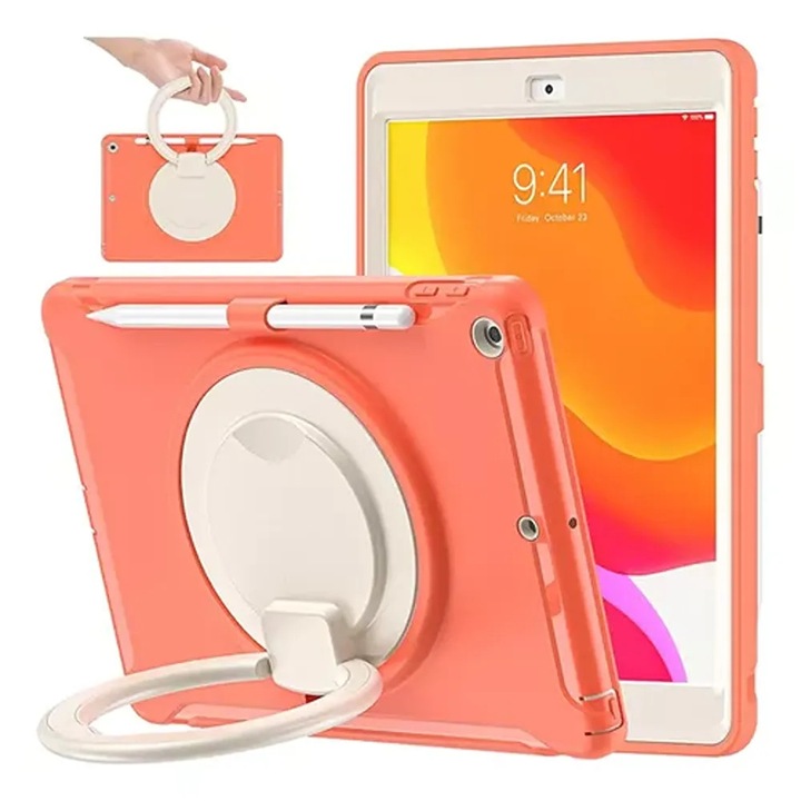 Калъф за iPad 10.2, 9/8/7, с въртяща се стойка и държач за стилус, оранжев